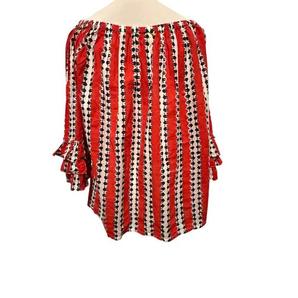 Roller Rabbit 3/4 Sleeve Red White and Blue Baggy Off the Shoulder Blouse Size L - Picture 2 of 16